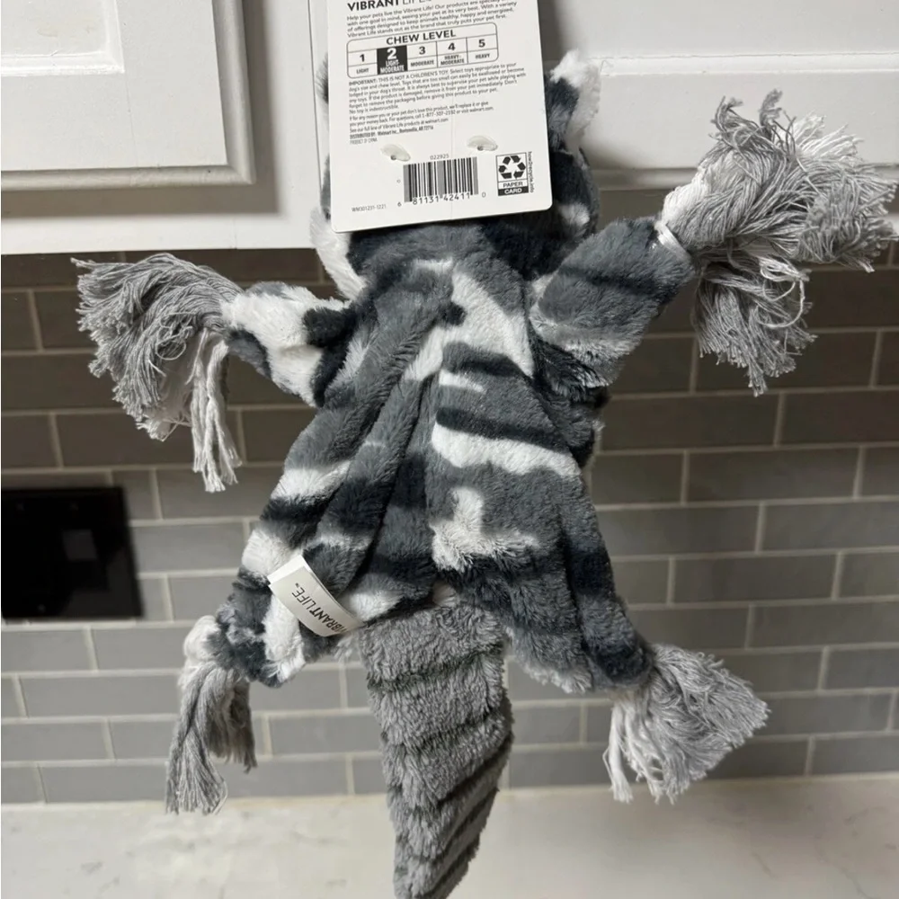 Cozy & Tug Buddy Dog Toy W/Squeaker and Crinkle Rope Body (Chew Level 2) Raccoon